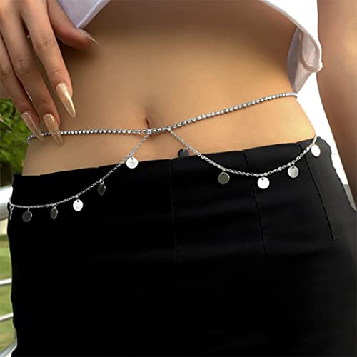 Flovel Boho Strass Taillenkette Silber Pailletten Körperketten Kristall Nachtclub Bauchkette Schmuck für Frauen und Mädchen von Flovel