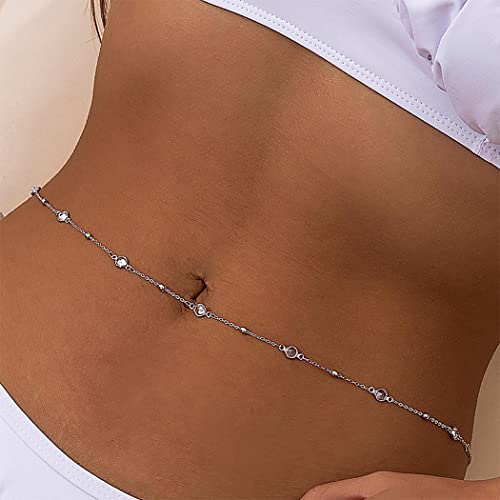 Flovel Boho Strass Taillenkette Silber Perlen Körperketten Kristall Nachtclub Bauchkette Schmuck für Frauen und Mädchen von Flovel