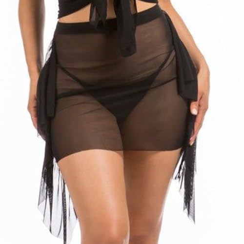 Flovel Damen Sarong Beach Wrap Sheer Bikini Short Wrap Rock Badeanzug Badeanzug Schal Cover Ups für Bademode (Schwarz) von Flovel