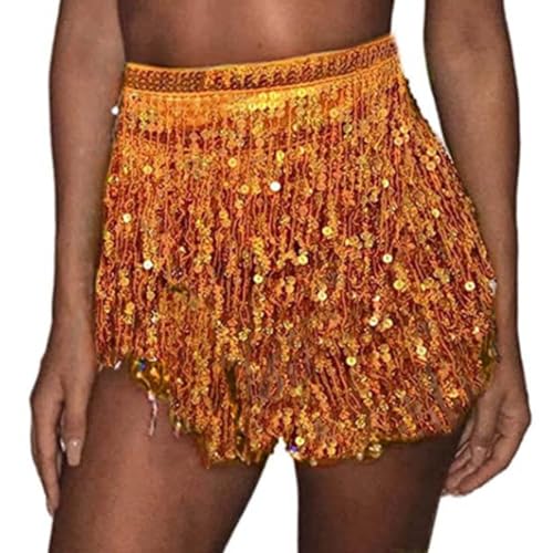 Flovel Damen Rock mit Pailletten Quaste Bauchtanz Hüfttuch Rave Kostüm Fransenrock Halloween Rave Outfit für Damen und Mädchen von Flovel