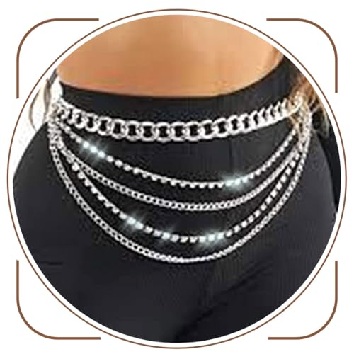 Flovel Geschichtete Taillenkette, Silber, Strass, Körperketten, Kristall, Rave, Nachtclub, Bauchkette, Schmuck für Frauen und Mädchen von Flovel