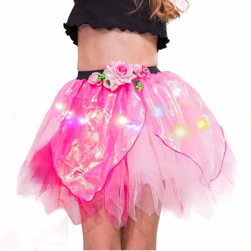Flovel Leuchtender Tutu Rock für Mädchen LED Tüllrock Kinder Ballettrock Prinzessin Tanzrock Party Festival Tutu Kostüm für Kinder (DE/NL/SE/PL, Alter, Einheitsgröße, Regular, Rosa) von Flovel