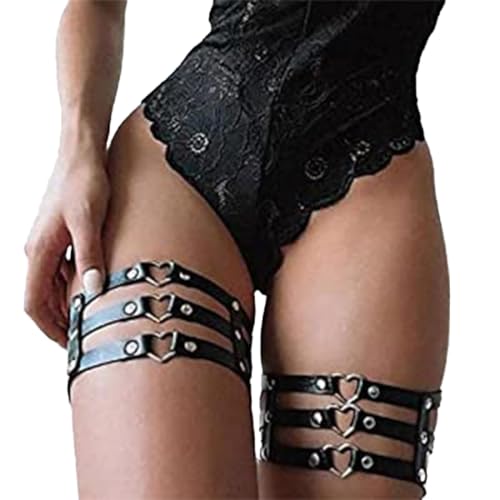 Flovel Punk Leder Beinkette Schwarz Layered Leder Körperketten Gothic Oberschenkelkette Gürtel Rave Nachtclub Körperkette für Frauen und Mädchen von Flovel