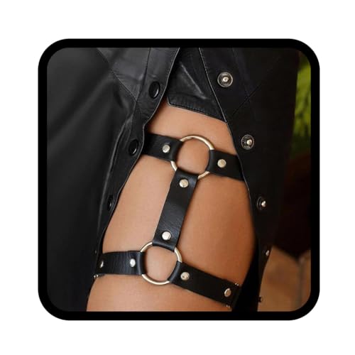 Flovel Punk Leder Beinkette Schwarz geschichtete Leder Körperketten Gürtel Gothic Oberschenkelkette Rave Nachtclub Körperkette für Frauen und Mädchen von Flovel