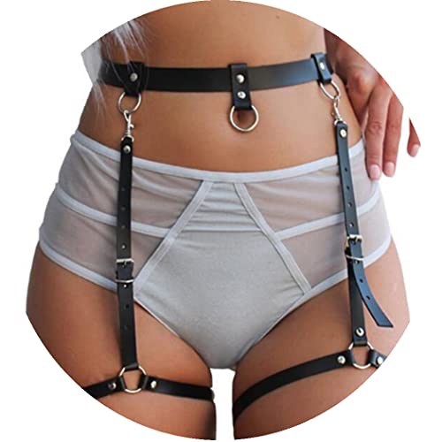 Flovel Punk Leder Körperkette Schwarz Taille Ketten Harness Oberschenkel Kette Nachtclub Körperzubehör Schmuck für Frauen und Mädchen von Flovel