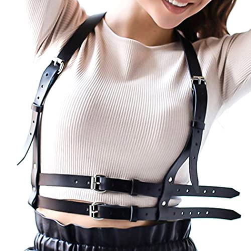 Flovel Punk Leder Körperkette Schwarzer Gürtelgurt Taillenkette Harness Gürtel Körper Brust Kette Rave Nachtclub Körperschmuck für Frauen und Mädchen von Flovel