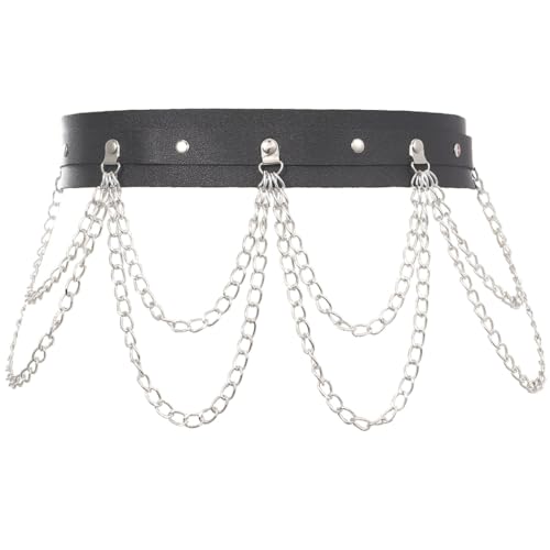 Flovel Punk-Leder-Taillenkette, schwarz, geschichtet, Körperkette, Gürtel, Gothic-Rave-Körperschmuck für Frauen und Mädchen von Flovel