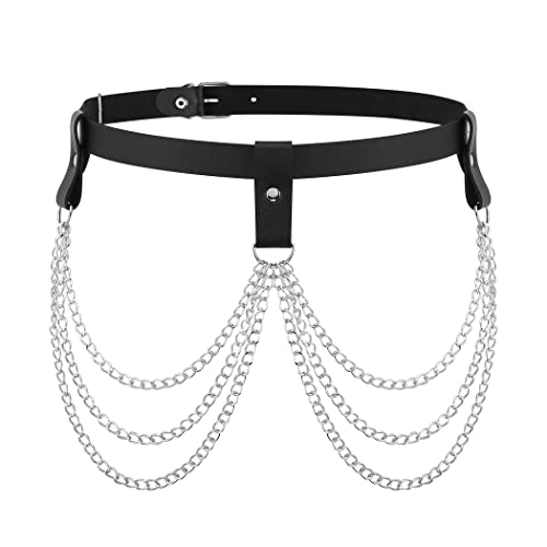 Flovel Punk Taillenkette Gürtel Schwarz Leder Körperkette Layered Rave Körperschmuck für Frauen und Mädchen, Schwarz , One size von Flovel