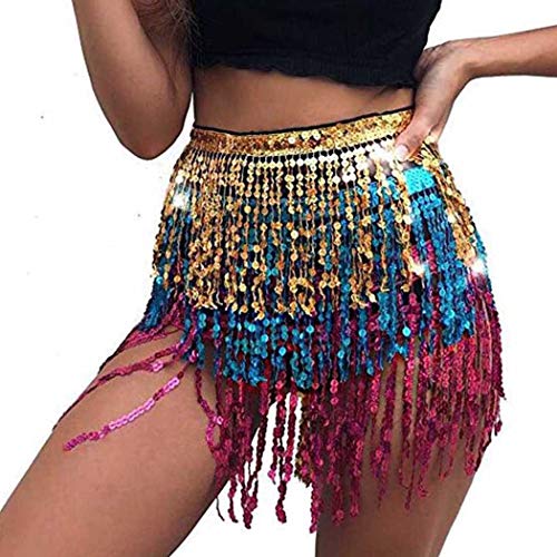 Flovel Rock mit Pailletten, Quaste, Bauchtanz, Hüfttuch, Rave-Kostüm, Fransenrock, Karneval-Rave-Outfit für Frauen und Mädchen von Flovel