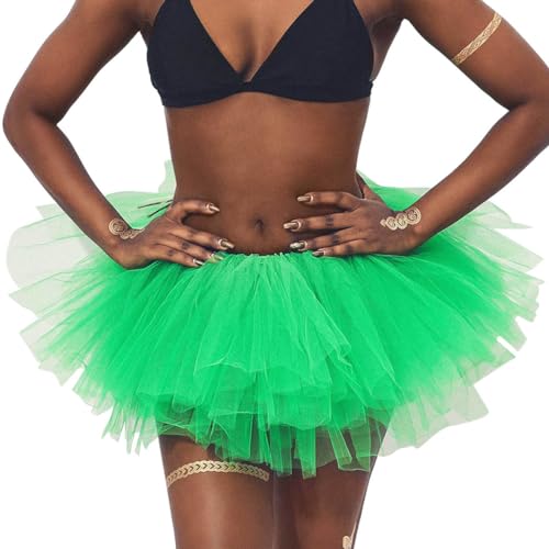 Flovel Damen St. Patrick's Day Tüllrock Tütü Rock Minirock 6 Lagen Petticoat Tanzkleid Dehnbaren Ballettrock Tüllrockfür Party Prom Irischer Performace Kostüme Tanzen von Flovel