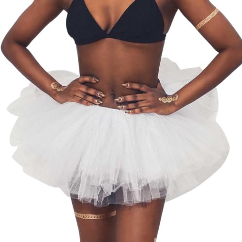 Flovel Damen Tüllrock Tütü Rock Minirock 6 Lagen Petticoat Tanzkleid Dehnbaren Ballettrock Tüllrockfür Party Prom Karneval Performace Kostüme Tanzen von Flovel