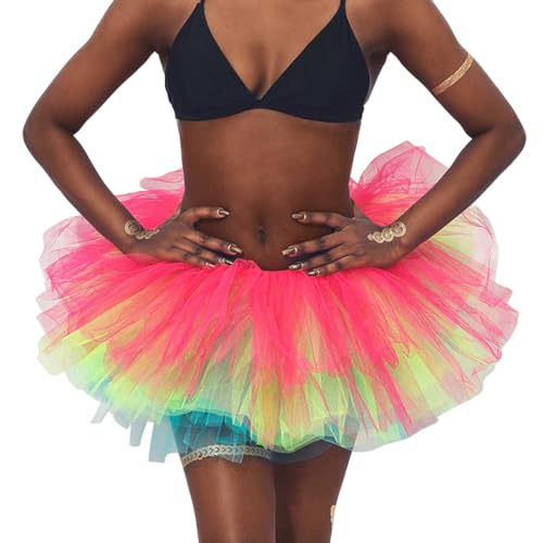 Flovel Damen Tüllrock Tütü Rock Minirock 6 Lagen Petticoat Tanzkleid Dehnbaren Ballettrock Tüllrockfür Party Prom Karneval Performace Kostüme Tanzen von Flovel