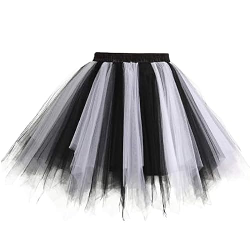 Flovel Damen Tüllrock 50er Rockabilly Petticoat Puffy Tutu Unterrock Kurz Ballett Tanzkleid Ballkleid Karneval Kostüm Tüllrock (M, Schwarz) von Flovel