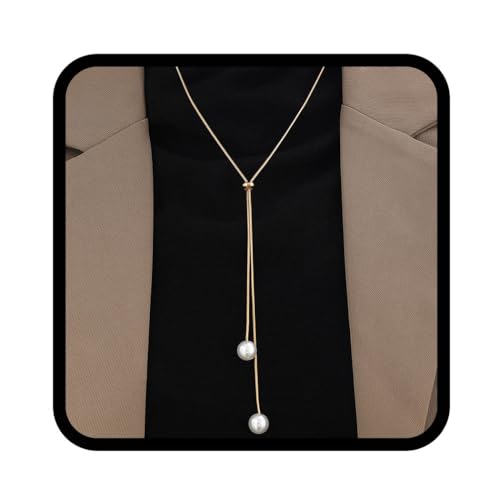 Fvelel Lange Perlenkette Gold Y Halskette Kette Perlenanhänger Halskette für Frauen und Mädchen von Flovel