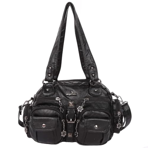 Floving Jahrgang Dame Multi Taschen Schultertaschen Frauen Kuriertaschen (Black) von Floving