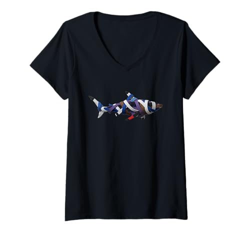 Damen Shark Spirit of Brazilian Jiu Jitsu Gürtel T-Shirt mit V-Ausschnitt Damen Shark Spirit of Brazilian Jiu Jitsu Gürtel T-Shirt mit V-Ausschnitt von Flow Roll Co.