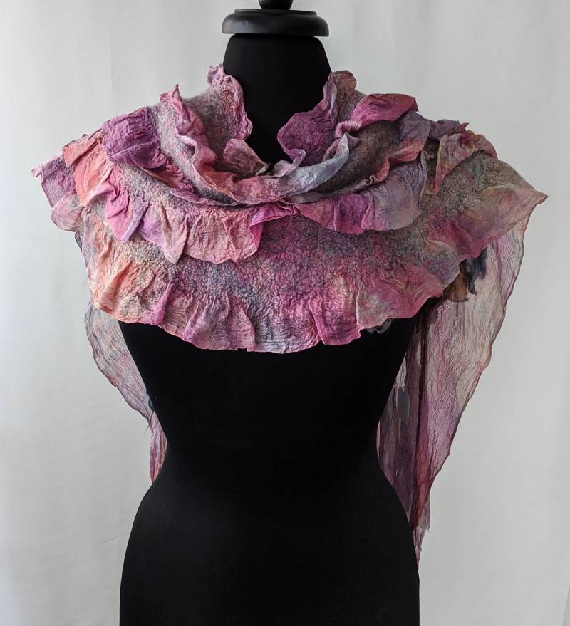 Seidenschal, Handgefärbte Seide, Mehrfarbiger Schals, Nuno-Filzen, Gefilzter Wollschal, Margilan Boho Accessoire, Geschenk Für Sie, Bereit Zum von FlowDream