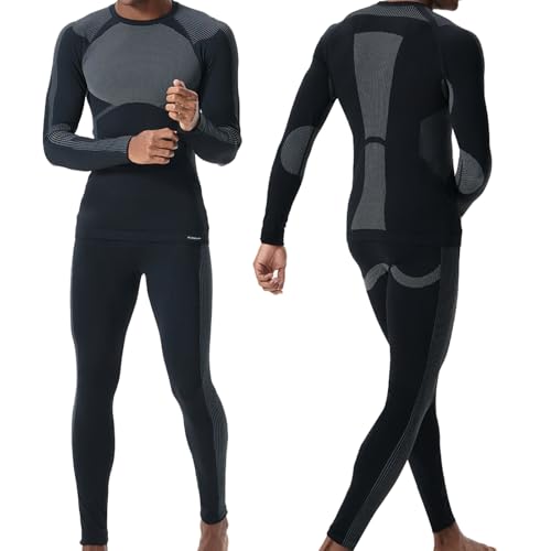 FlowFlex Thermounterwäsche Herren,Winter Funktionsunterwäsche Skiunterwäsche Thermowäsche Set Warm Weich Funktionswäsche atmungsaktiv Thermo Unterwäsche für Männer (Schwarz, M/L) von FlowFlex