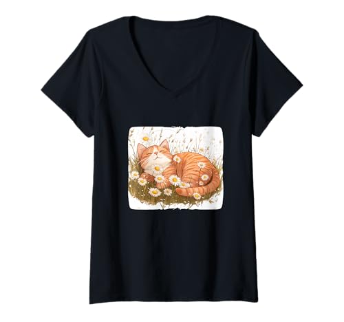 Damen Niedliches Gänseblümchen-Kostüm mit Blumen T-Shirt mit V-Ausschnitt Damen Niedliches Gänseblümchen-Kostüm mit Blumen T-Shirt mit V-Ausschnitt von Flower Cat