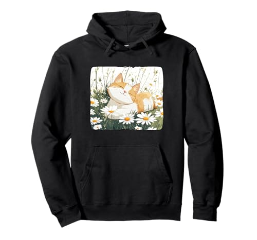 Gänseblümchenwiese mit Katze im Sommer für Jungen und Mädchen Pullover Hoodie von Flower Cat