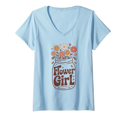 Damen Retro Blumen Mädchen Hochzeit Rustikal Boho Floral Jar Cute Girls T-Shirt mit V-Ausschnitt Damen Retro Blumen Mädchen Hochzeit Rustikal Boho Floral Jar Cute Girls T-Shirt mit V-Ausschnitt von Flower Girls Wedding Rustic Boho Vintage Floral