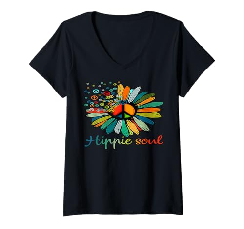 Damen Blume Frieden Liebe Glückliche Seele T-Shirt mit V-Ausschnitt von Blume Frieden Liebe Glückliche Seele