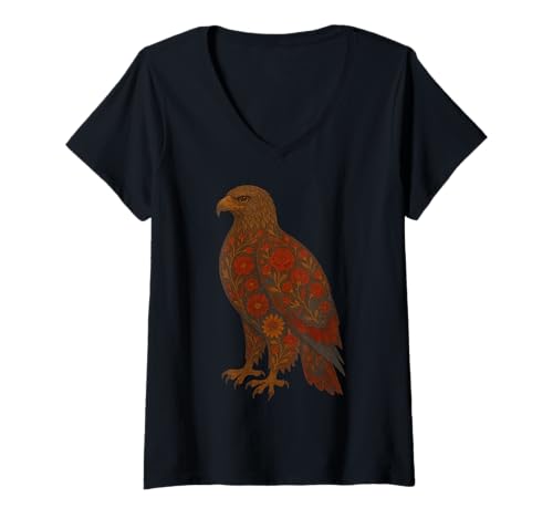 Damen Blumenadlerdekorationsmuster Design T-Shirt mit V-Ausschnitt Damen Blumenadlerdekorationsmuster Design T-Shirt mit V-Ausschnitt von Flower Peace Mindful Animals