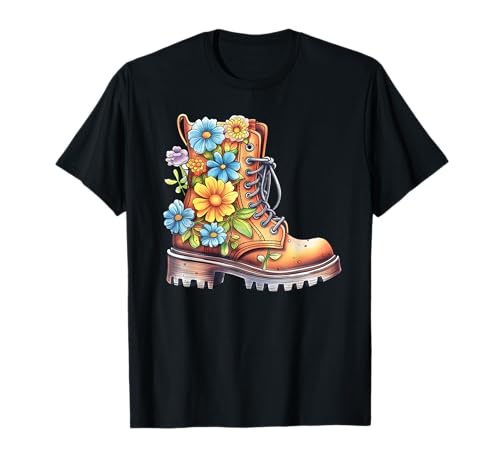 Wanderstiefel Schuh Floral Flower Power Hiker Damen T-Shirt Wanderstiefel Schuh Floral Flower Power Hiker Damen T-Shirt von Flower Power Hiker Designs