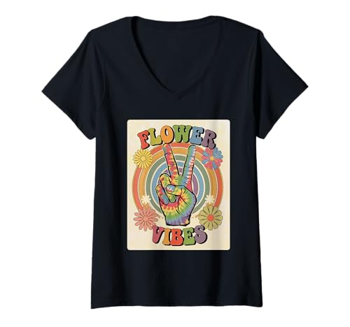 Damen groovy flower vibes Vintage Retro grooooovy cool party T-Shirt mit V-Ausschnitt von Flower Power und Discoball Outfits