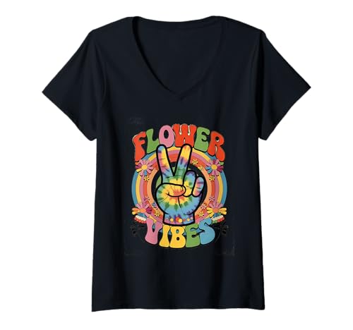 Damen groovy flower vibes Vintage Retro grooooovy cool party T-Shirt mit V-Ausschnitt von Flower Power und Discoball Outfits