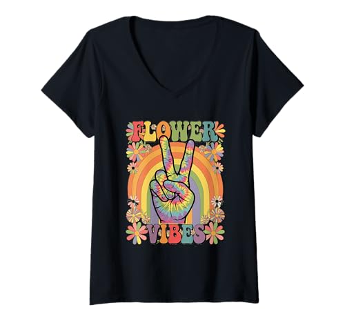 Damen groovy flower vibes Vintage Retro grooooovy cool party T-Shirt mit V-Ausschnitt von Flower Power und Discoball Outfits