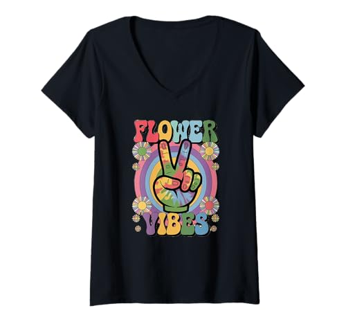 Damen groovy flower vibes Vintage Retro grooooovy cool party T-Shirt mit V-Ausschnitt von Flower Power und Discoball Outfits