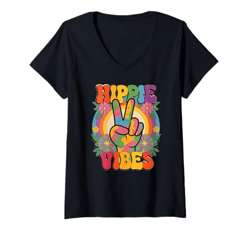 Damen groovy hippie vibes Vintage Retro grooooovy cool party T-Shirt mit V-Ausschnitt von Flower Power und Discoball Outfits