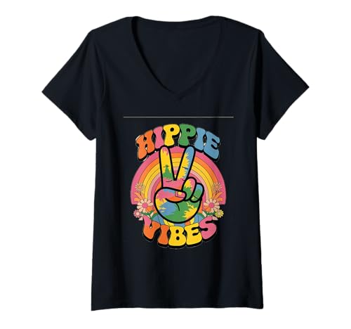 Damen groovy hippie vibes Vintage Retro grooooovy cool party T-Shirt mit V-Ausschnitt von Flower Power und Discoball Outfits