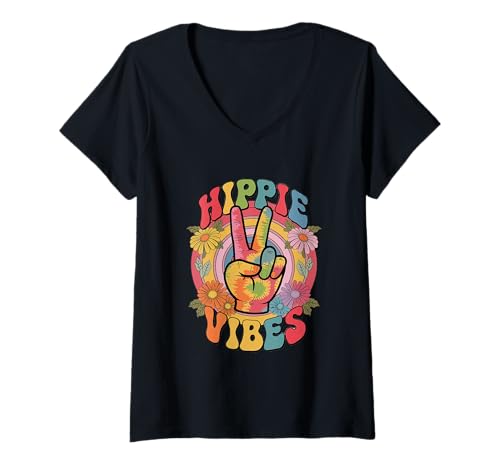 Damen groovy hippie vibes Vintage Retro grooooovy cool party T-Shirt mit V-Ausschnitt von Flower Power und Discoball Outfits