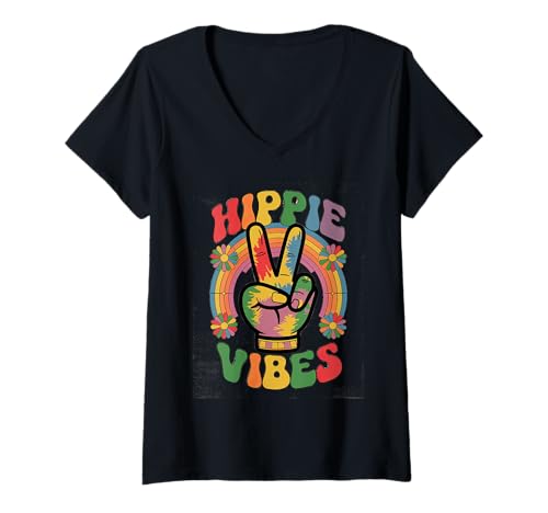 Damen groovy hippie vibes Vintage Retro grooooovy cool party T-Shirt mit V-Ausschnitt von Flower Power und Discoball Outfits