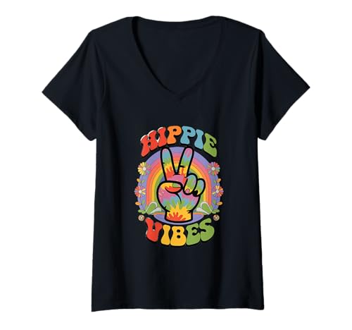 Damen groovy hippie vibes Vintage Retro grooooovy cool party T-Shirt mit V-Ausschnitt von Flower Power und Discoball Outfits