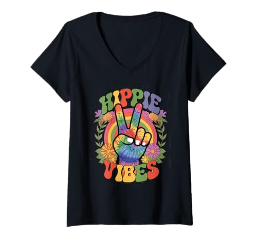 Damen groovy hippie vibes Vintage Retro grooooovy cool party T-Shirt mit V-Ausschnitt von Flower Power und Discoball Outfits