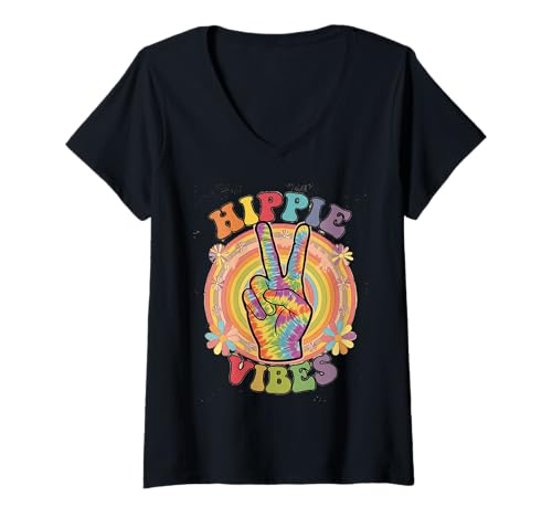 Damen groovy hippie vibes Vintage Retro grooooovy cool party T-Shirt mit V-Ausschnitt von Flower Power und Discoball Outfits