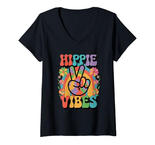 Damen groovy hippie vibes Vintage Retro grooooovy cool party T-Shirt mit V-Ausschnitt von Flower Power und Discoball Outfits