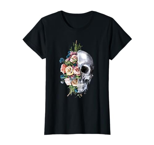 Blumen-Totenkopf-T-Shirt Zuckerrosen für Frauen Mädchen Halloween T-Shirt Blumen-Totenkopf-T-Shirt Zuckerrosen für Frauen Mädchen Halloween T-Shirt von Flower Skull Shirts