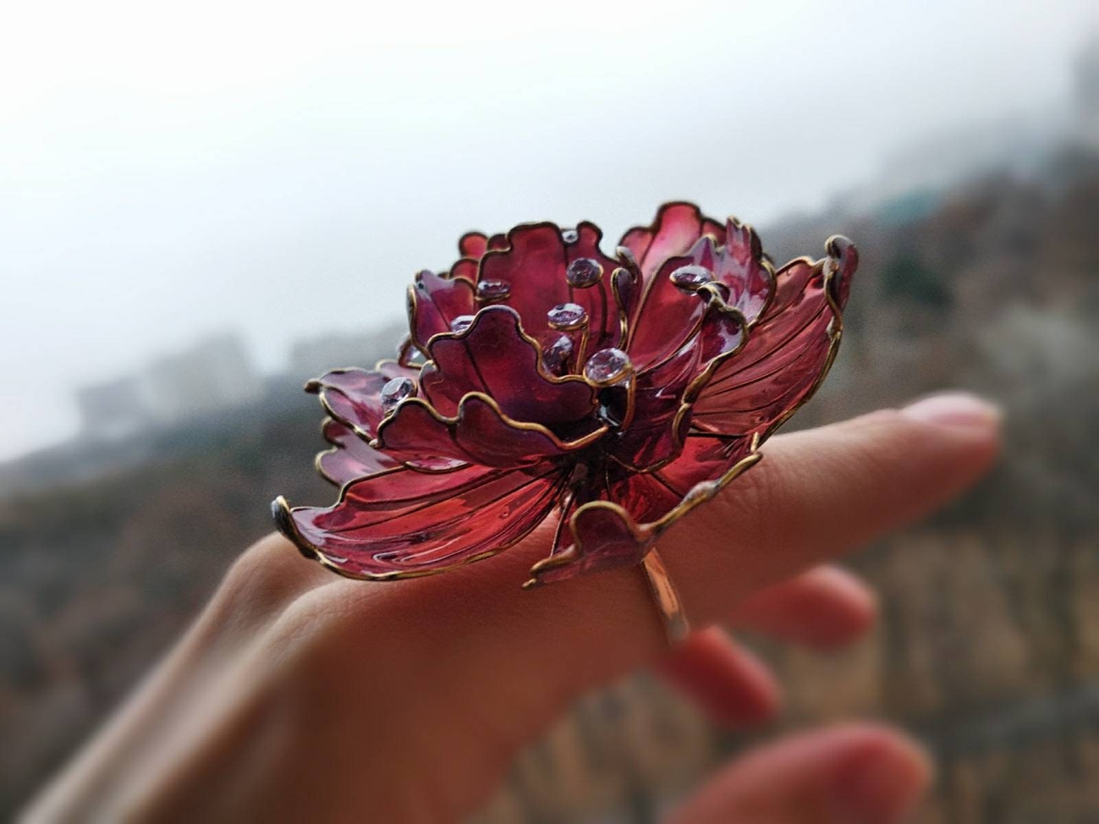 Pfingstrose, Ring, Vergoldeter Ring von FlowerFairyJewelry