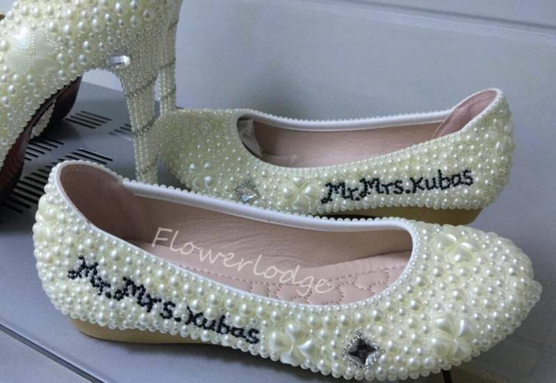 Benutzerdefinierte Elfenbein/Weiß Frauen Schuhe Personalisierte Ballerinas Passen Heels von Flowerlodge