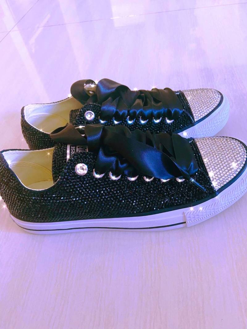 Black Crystal Low - Top Sneakers Fledermaus Mitzvah/Prom Schuhe Sparkly Lace Make Customize Color Made To Order Shoes von Flowerlodge