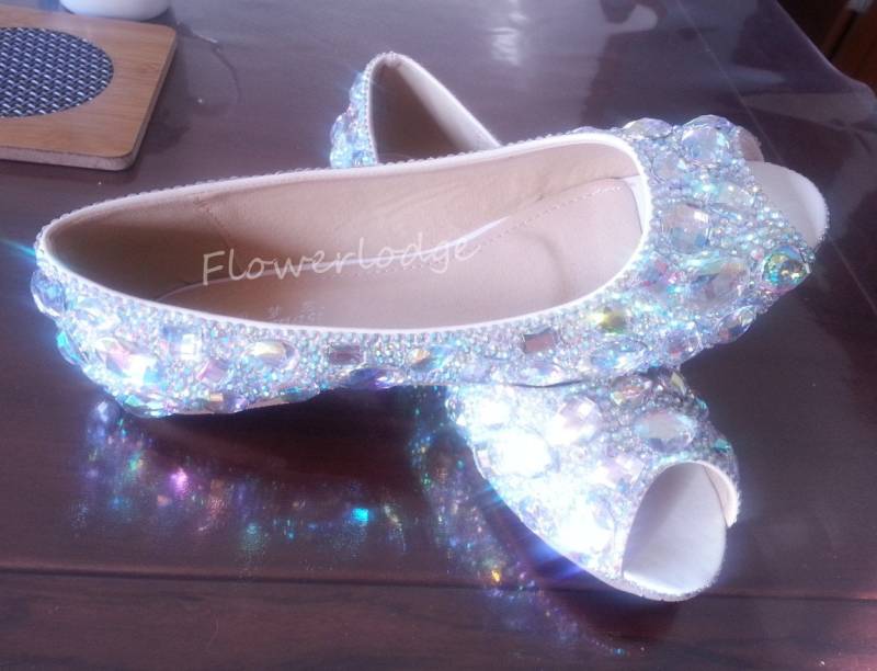 Crystal Frauen Flache Schuhe-Peep Toe Schuhe Weiche Bequeme Schuhe-Funkel-Ballett Wohnungen Hausschuhe, Ab Shine Strass Daimonds-Kundenspezifisch von Flowerlodge