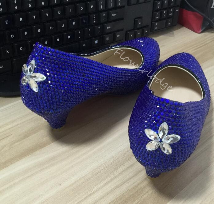 Royal Blue Schuhe Funkeln Frauen Fersen Geschlossene Unteren Dame Anpassen Kristall Für Mädchen & Sauber Strass von Flowerlodge