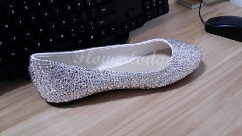 Silber Crystal Frauen Flache Schuhe Sauber Steine Ballett Wohnungen Bling Passen Für Und Kinder Kleinkind Jugend von Flowerlodge