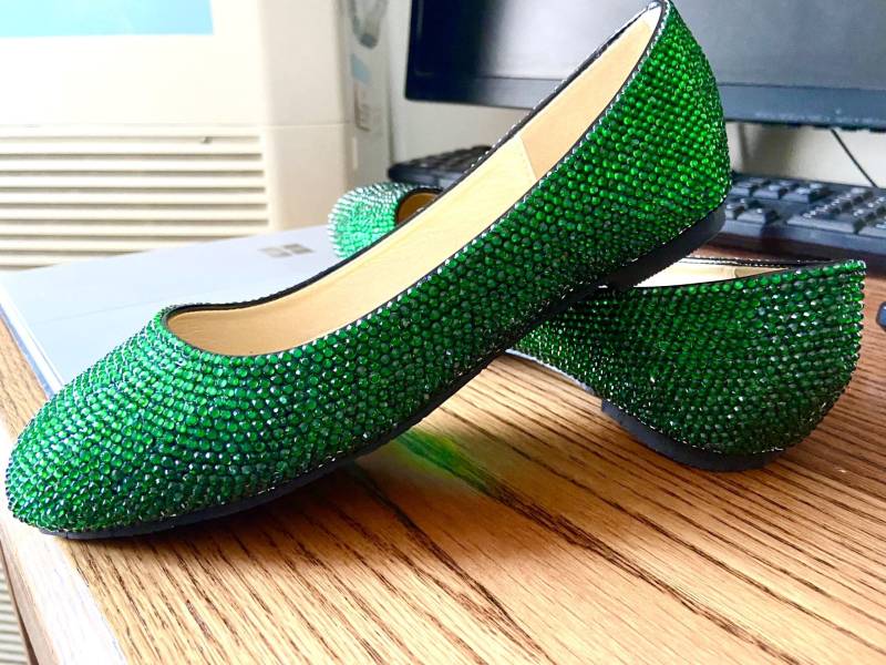 Sparkle Women Ballet Flats Schuhe Grün/Ab Irisierend Glitzer Kristall Swarovski Damen Benutzerdefinierte Blumen Mädchen Bat Mitzvah von Flowerlodge