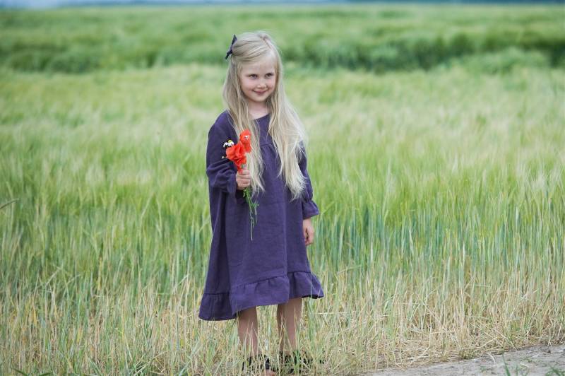 Lockeres Leinenkleid, Mädchen Langes Lange Ärmel Kleid, Herbst Baby Sommerkleid, Weiches Leinen von FlowermilkKids