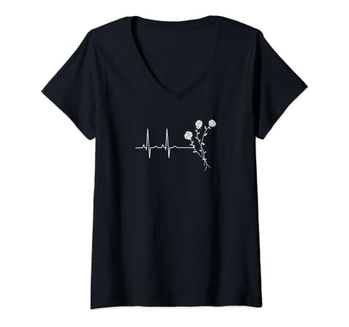 Damen Rosen Blumen Pflanzen Herzschlag Design Blumen T-Shirt mit V-Ausschnitt Damen Rosen Blumen Pflanzen Herzschlag Design Blumen T-Shirt mit V-Ausschnitt von Flowers Rose Varieties Graphic